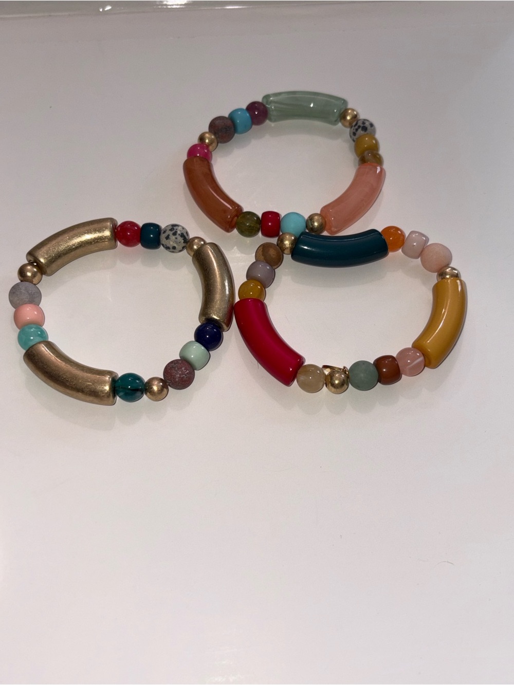 Plunder Multicolor Beaded Stretch Bracelet Trio - Gold Accents